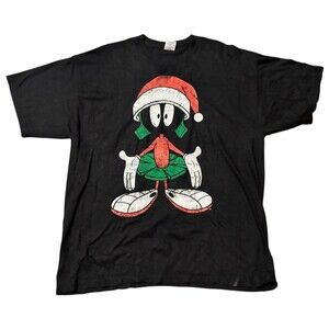 Vintage Marvin the Martian Christmas T-Shirt XL Black Looney Tunes